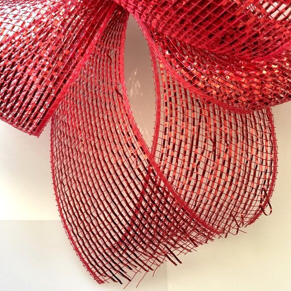 BIG RED BOW MESH METALLIC RIBBON WREATH CRAFTS DIY GIFTS - Picture 8 of 8